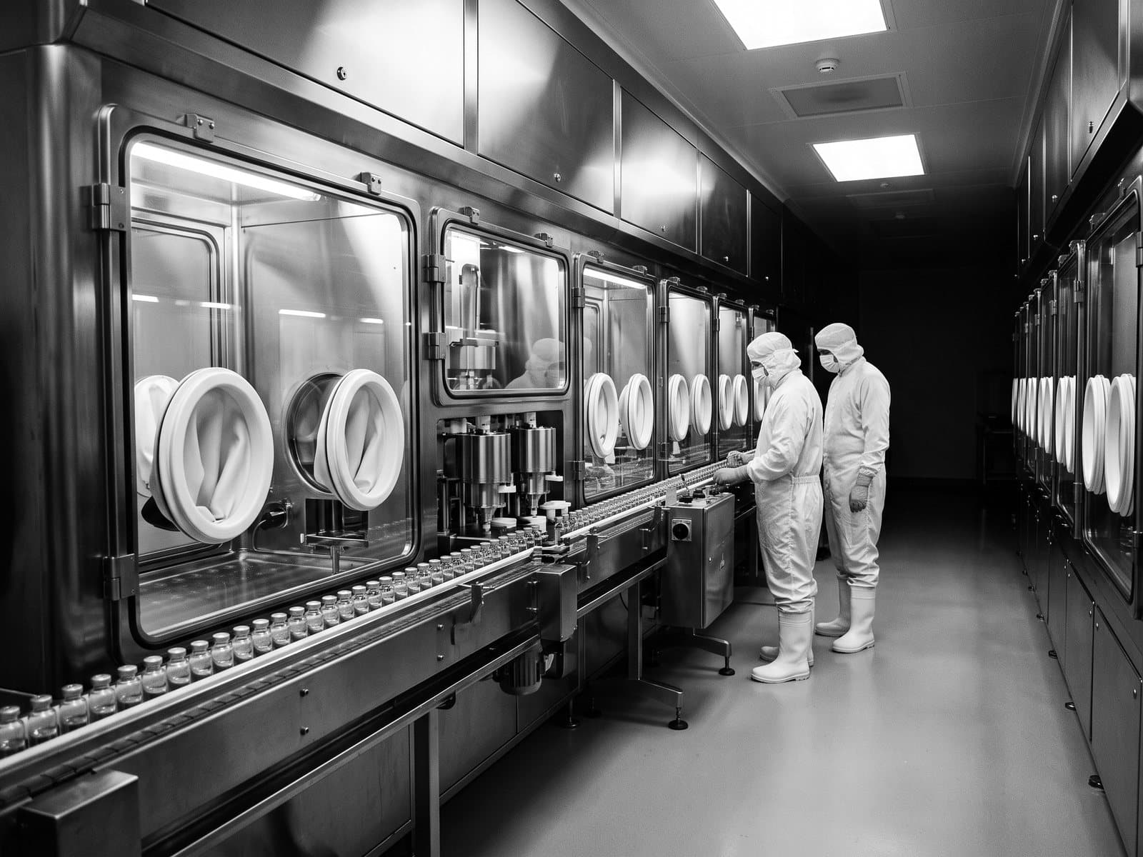 Pharmaceutical production line in a clean room