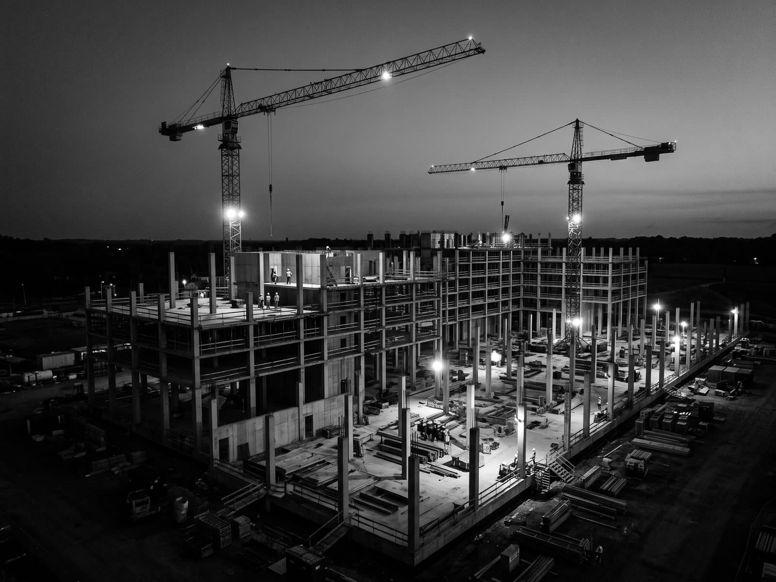 Construction site at dusk
