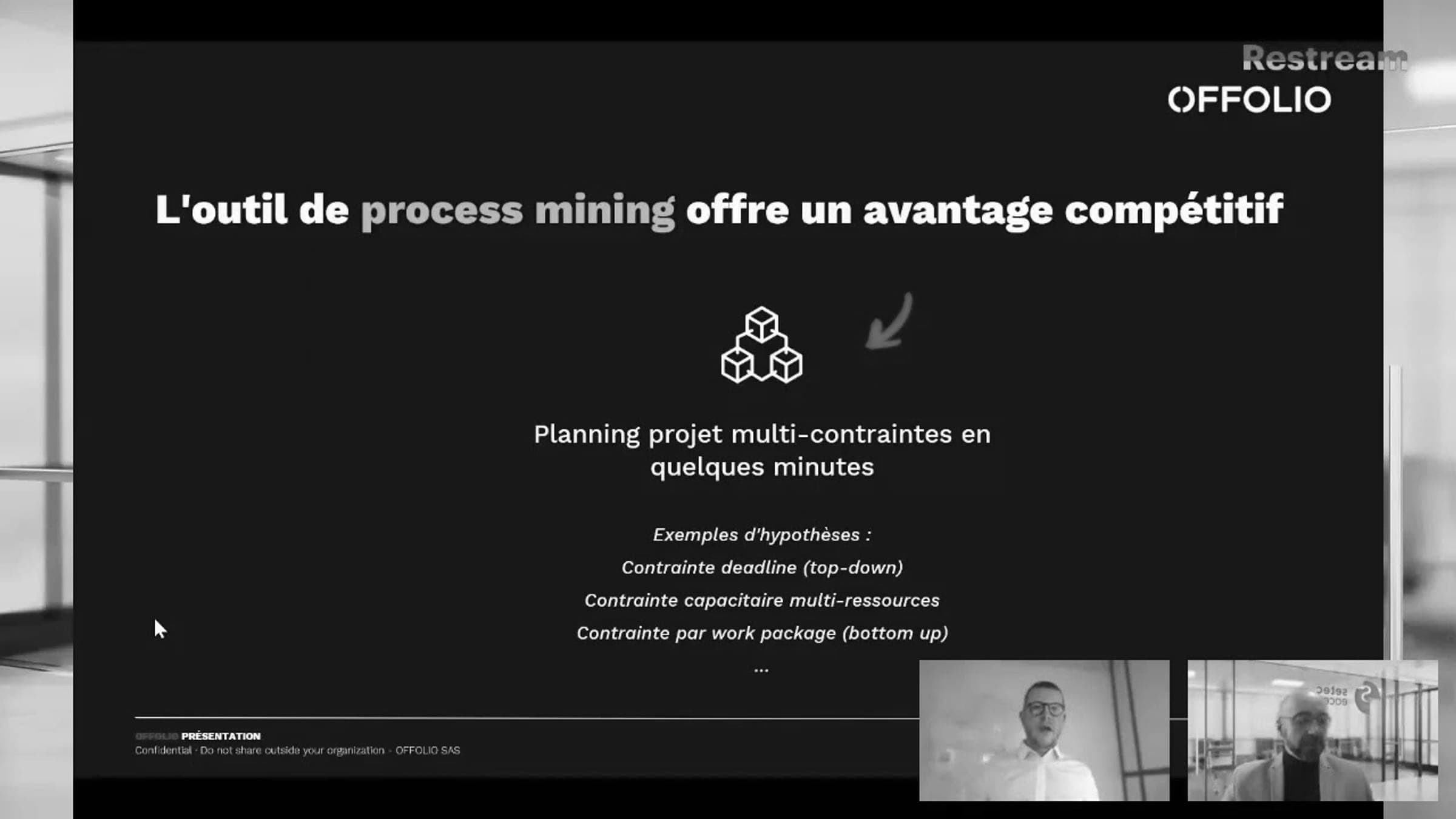 Diapositive d'une présentation en ligne : planning projet multi-contraintes en quelques minutes.
